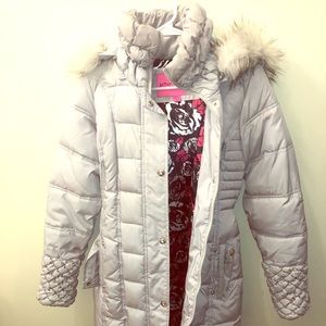 Light Grey Betsey Johnson Puffer Coat w/ Fur